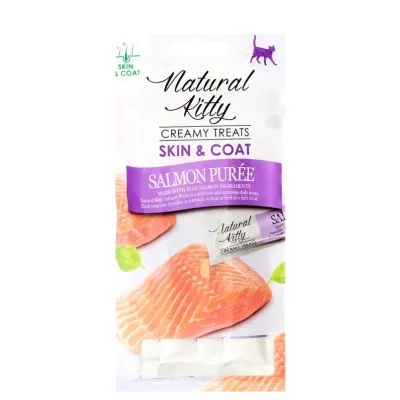 Natural Kitty FUNKCYJNY kremowy przysmak puree z ŁOSOSIA - skóra i sierść