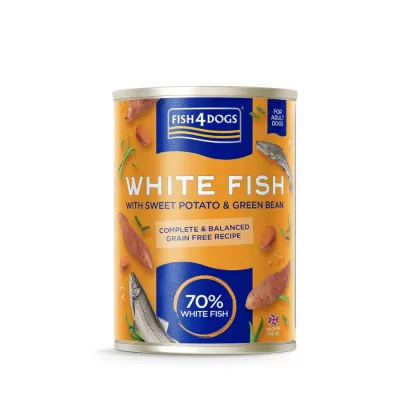 Fish4Dogs BIAŁA RYBA z batatami i zieloną fasolką