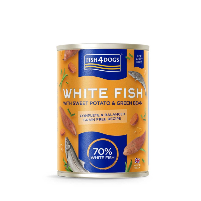 Fish4Dogs BIAŁA RYBA z batatami i zieloną fasolką